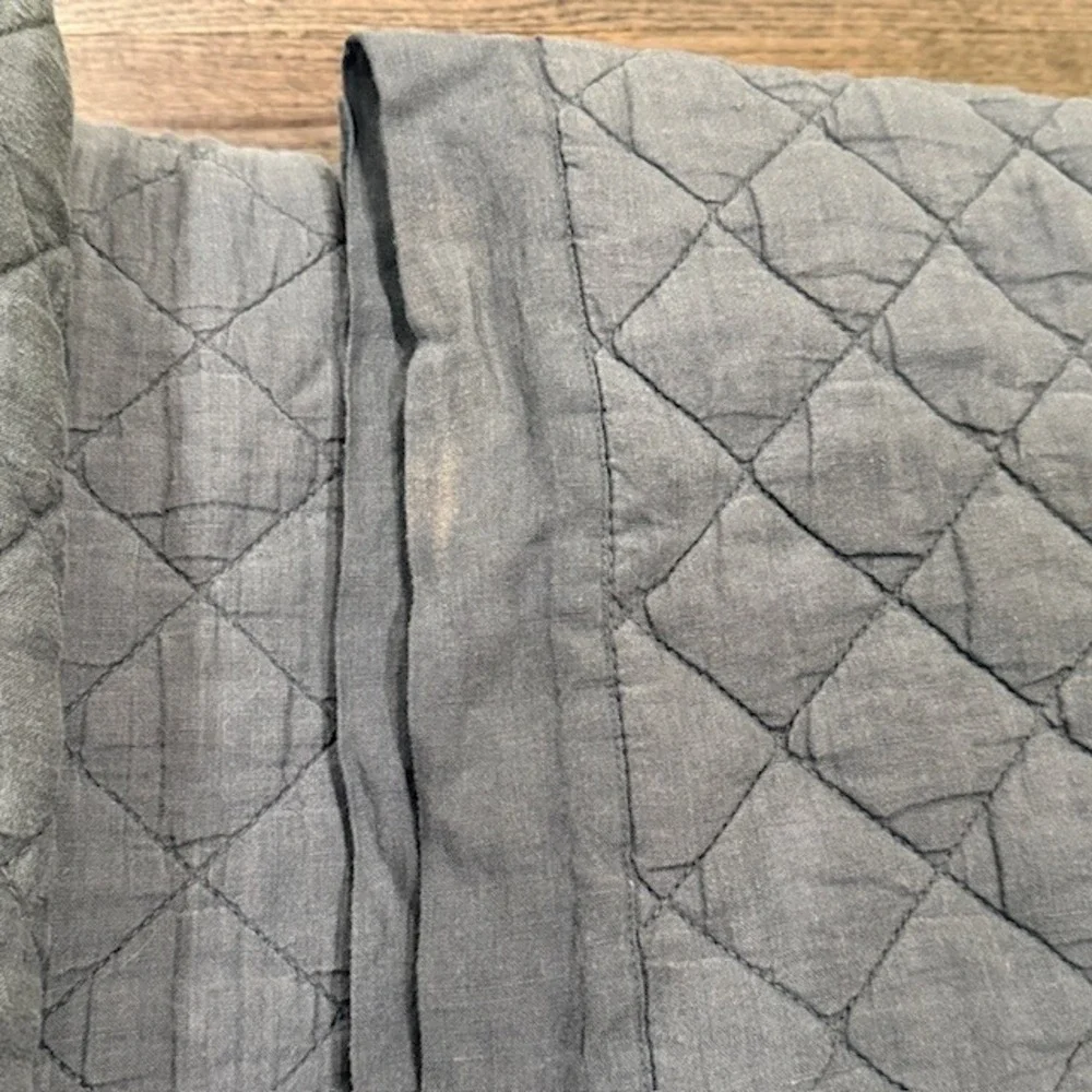 Pottery‎ Barn Belgian Flax Linen Diamond Quilt King Cal King Charcoal Gray